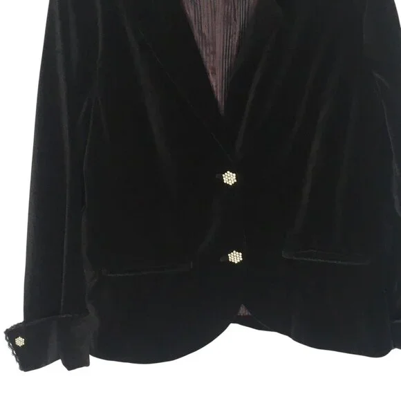 Black Velvet Blazer Rhinestone Buttons Jacket Womens XL - Picture 2 of 16